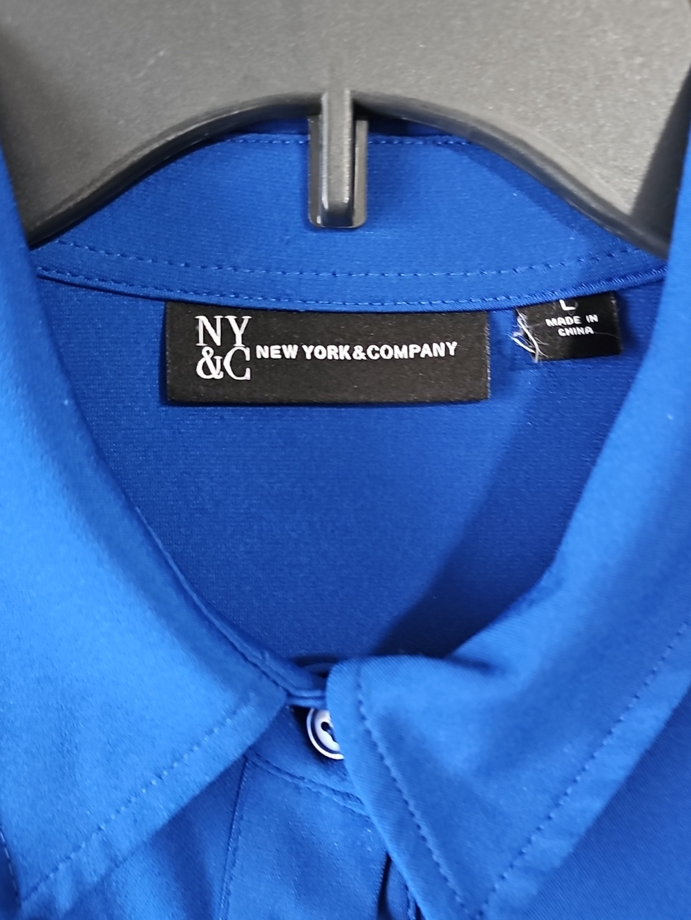 New York & Company Blue Ruched Button-Front Dress - Picture 2 of 6